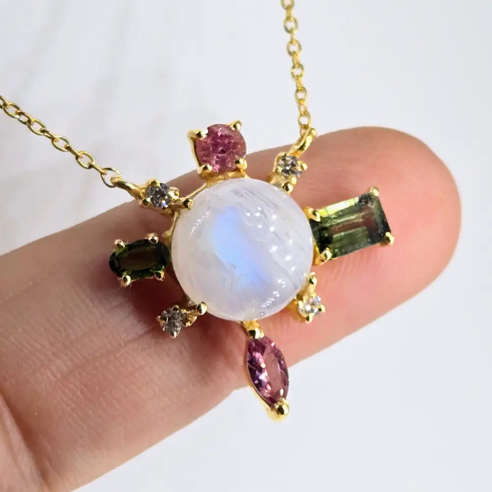 ?BAlancing Act’ Pendant Necklace - Moonstone Tourmaline Zircon 18k Gold Sterling