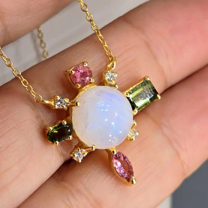 ?BAlancing Act’ Pendant Necklace - Moonstone Tourmaline Zircon 18k Gold Sterling