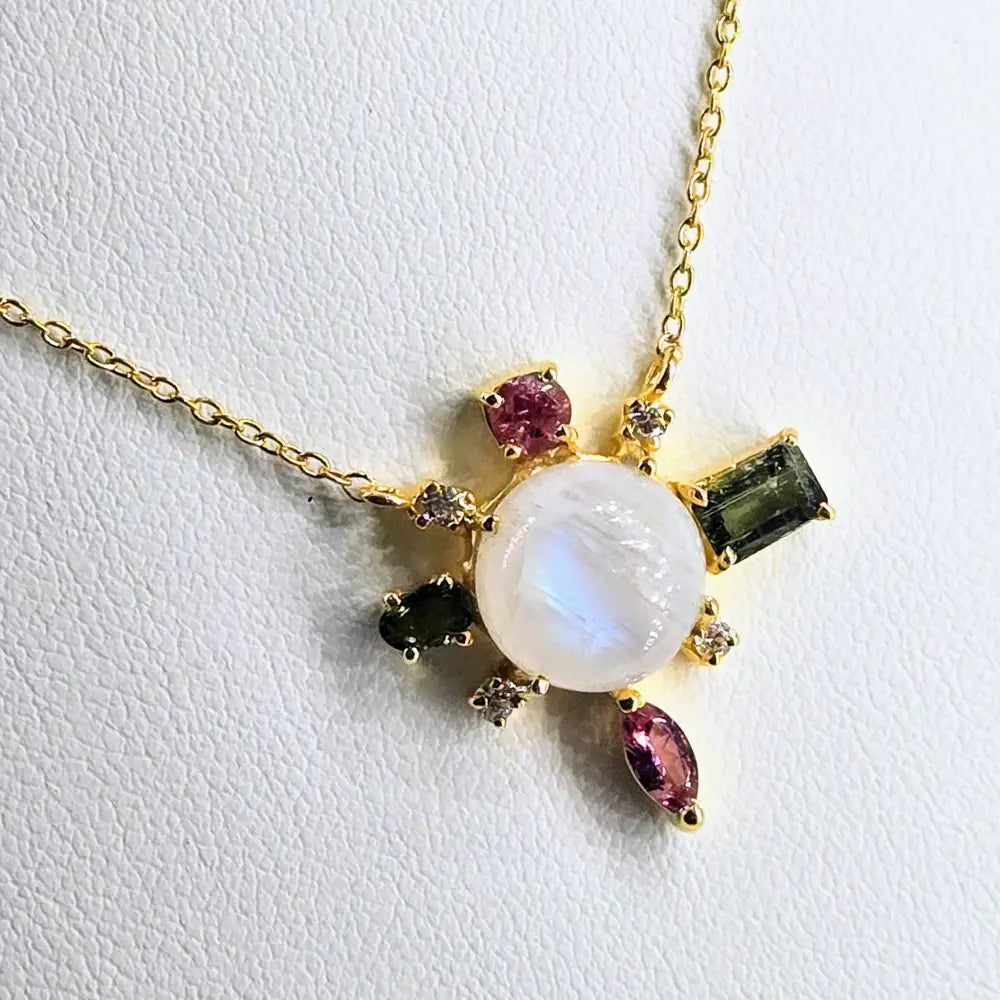 ?BAlancing Act’ Pendant Necklace - Moonstone Tourmaline Zircon 18k Gold Sterling
