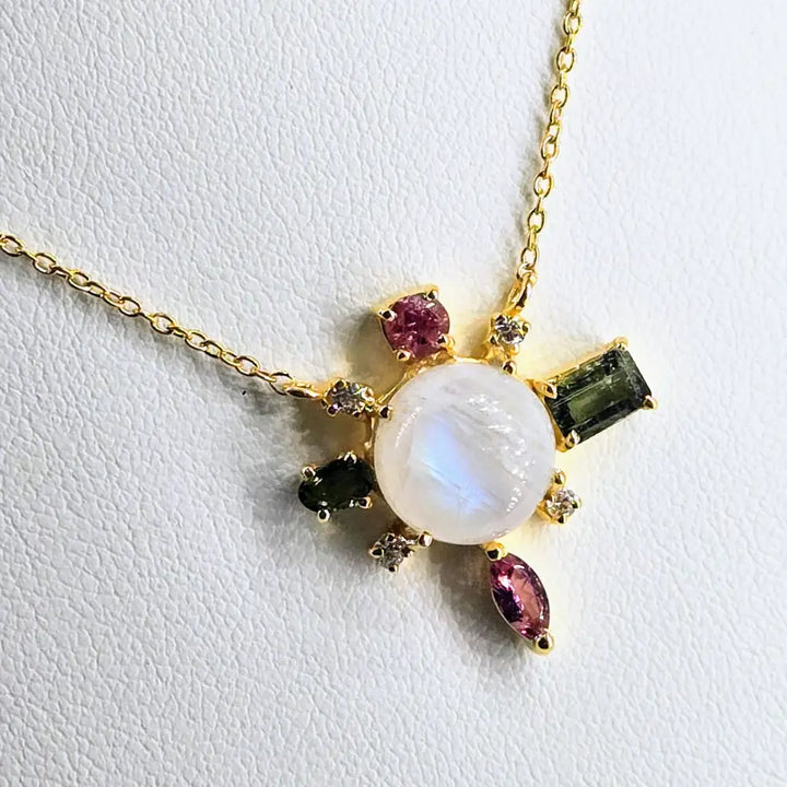 ?BAlancing Act’ Pendant Necklace - Moonstone Tourmaline Zircon 18k Gold Sterling