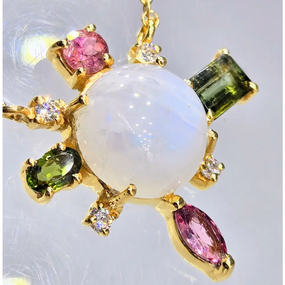 ?BAlancing Act’ Pendant Necklace - Moonstone Tourmaline Zircon 18k Gold Sterling