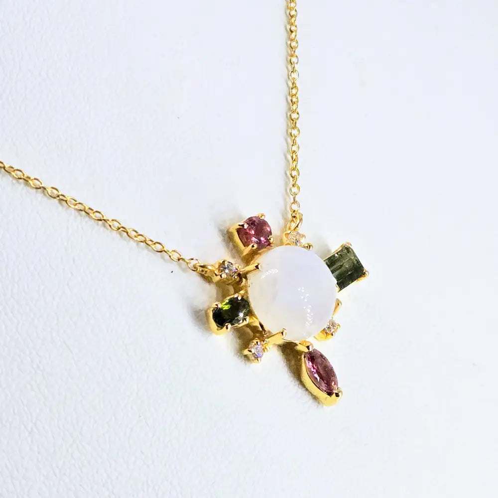 ?BAlancing Act’ Pendant Necklace - Moonstone Tourmaline Zircon 18k Gold Sterling