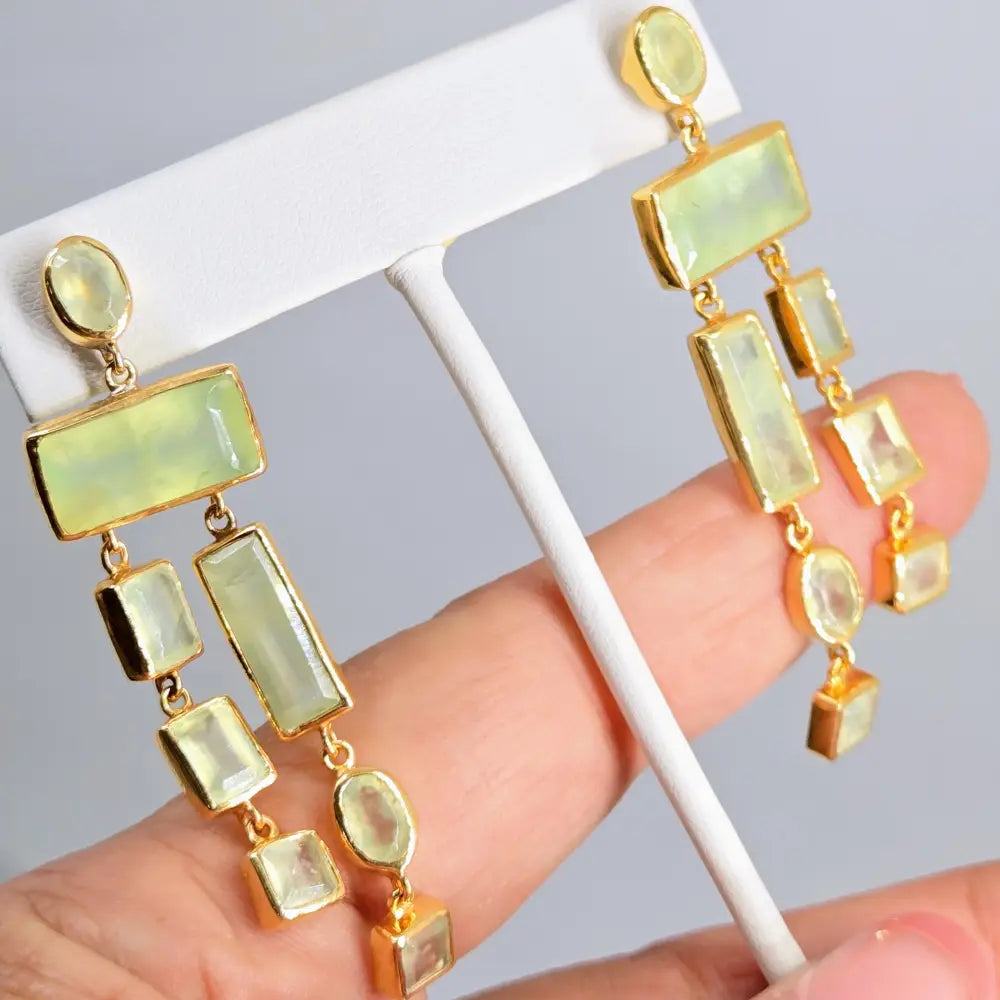 ?BAlancing Beauties’ 2.5’’ Earrings - Prehnite 18k Gold Sterling