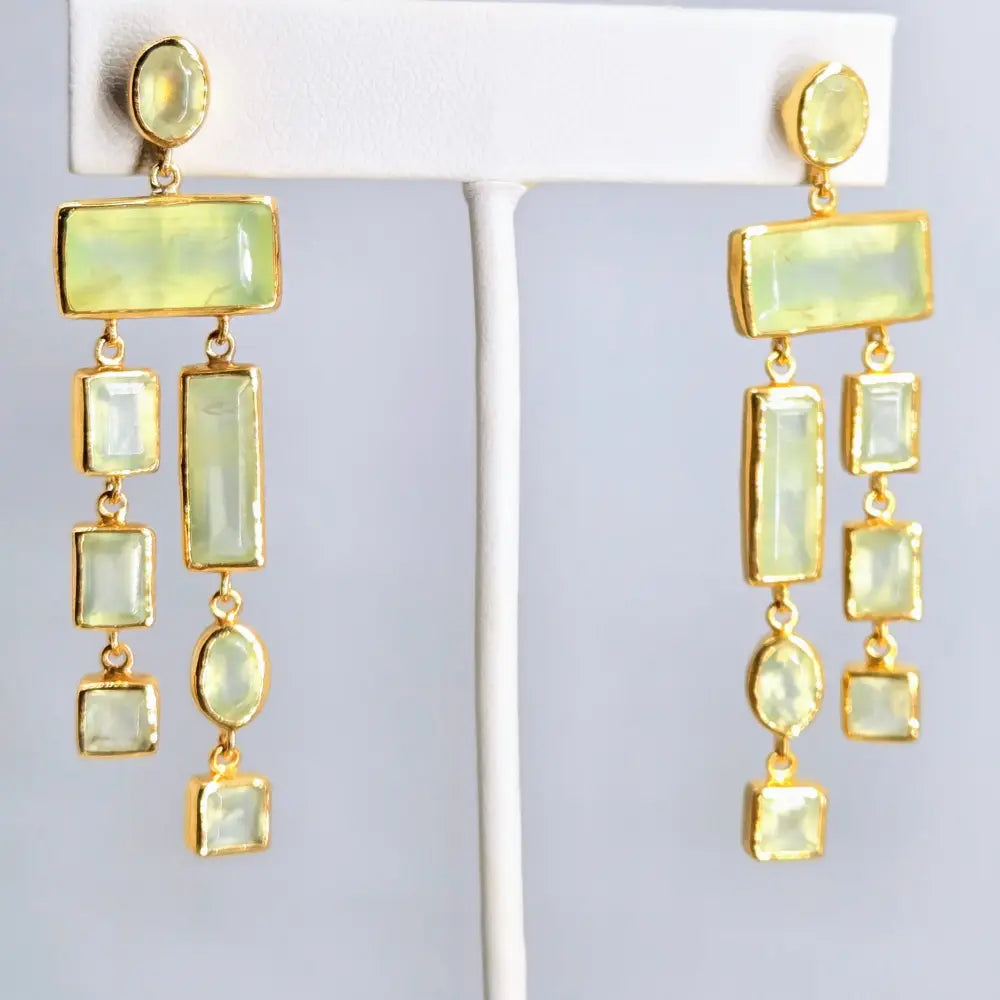 ?BAlancing Beauties’ 2.5’’ Earrings - Prehnite 18k Gold Sterling