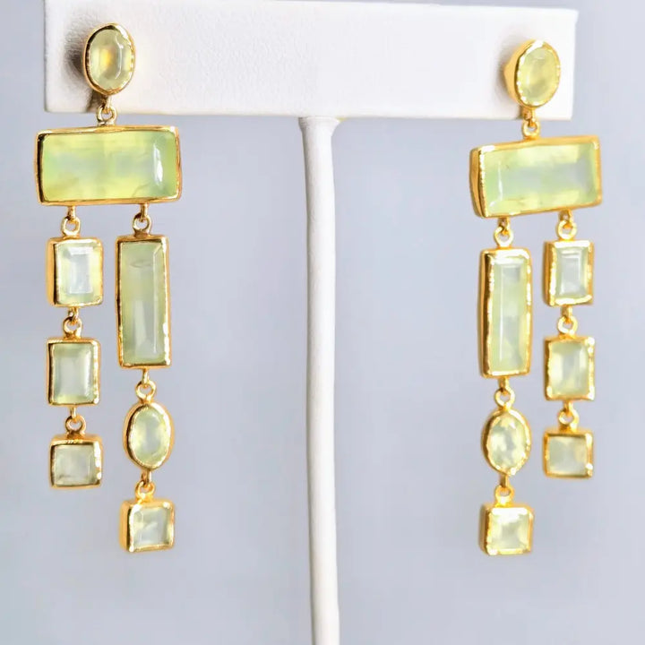 ?BAlancing Beauties’ 2.5’’ Earrings - Prehnite 18k Gold Sterling