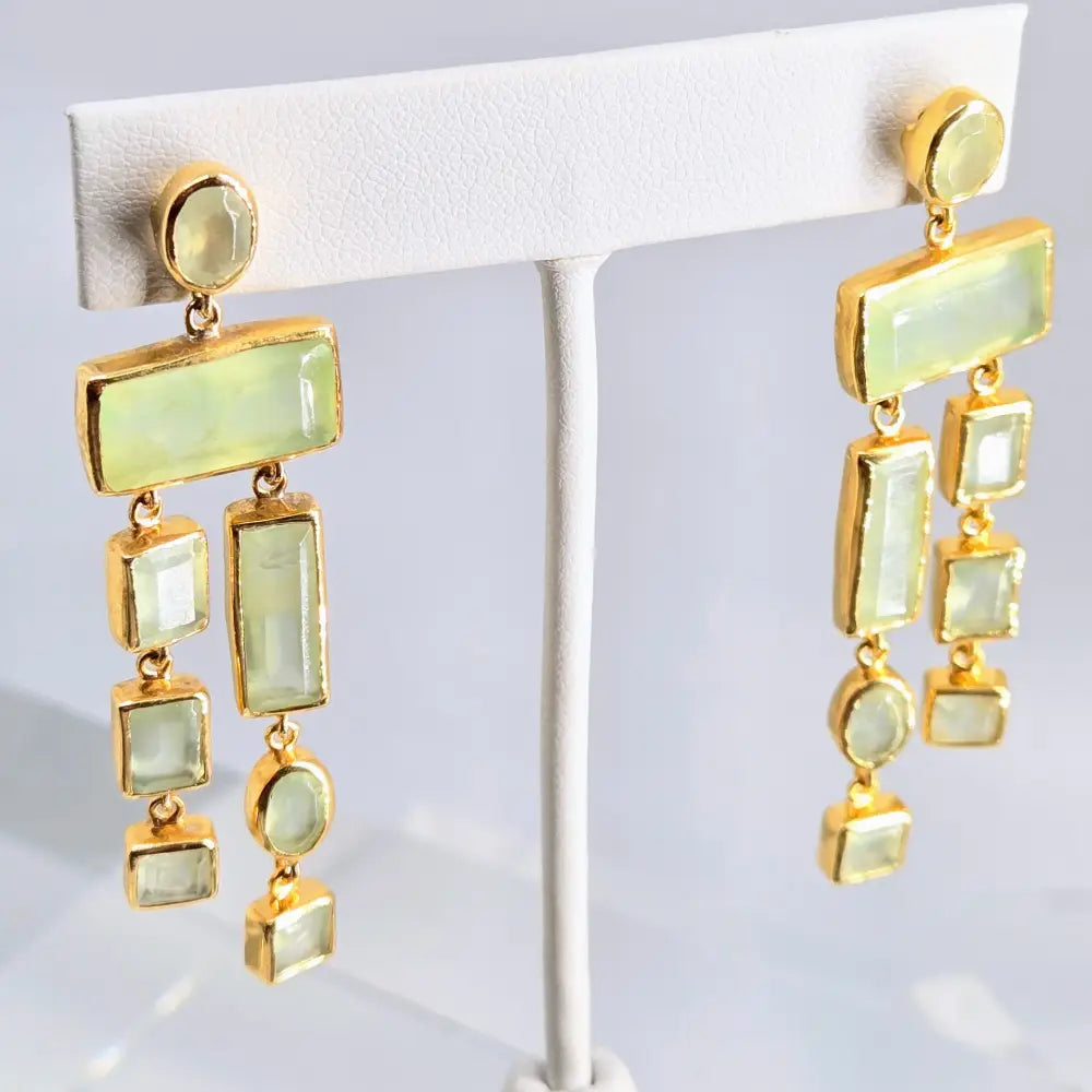 ?BAlancing Beauties’ 2.5’’ Earrings - Prehnite 18k Gold Sterling