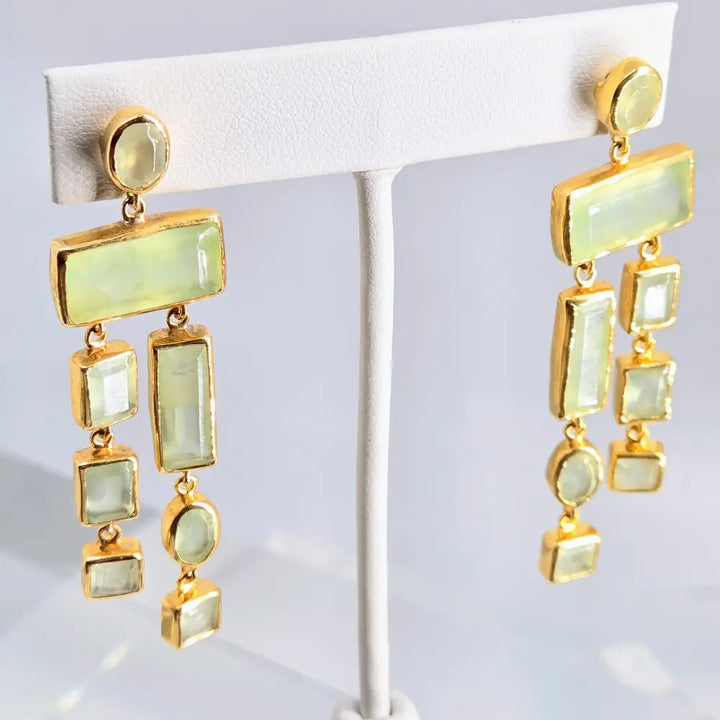 ?BAlancing Beauties’ 2.5’’ Earrings - Prehnite 18k Gold Sterling