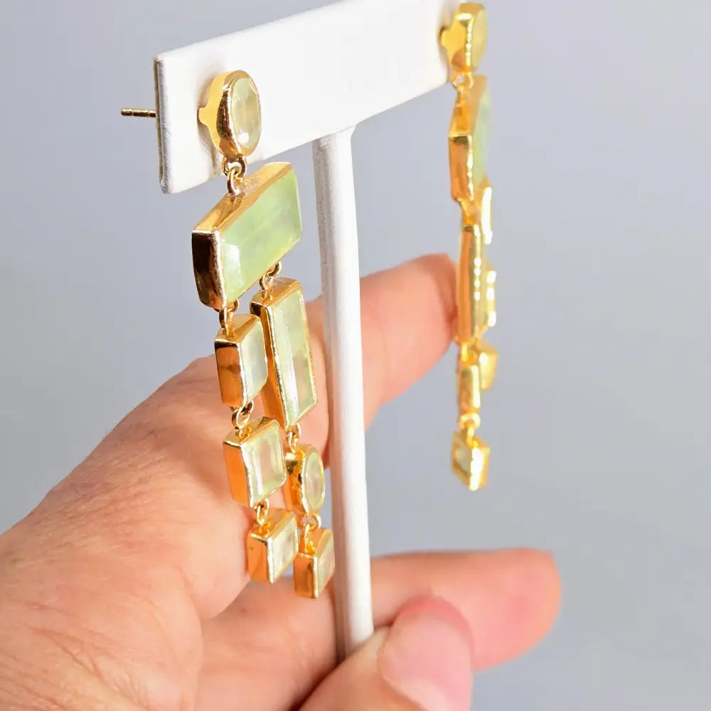 ?BAlancing Beauties’ 2.5’’ Earrings - Prehnite 18k Gold Sterling