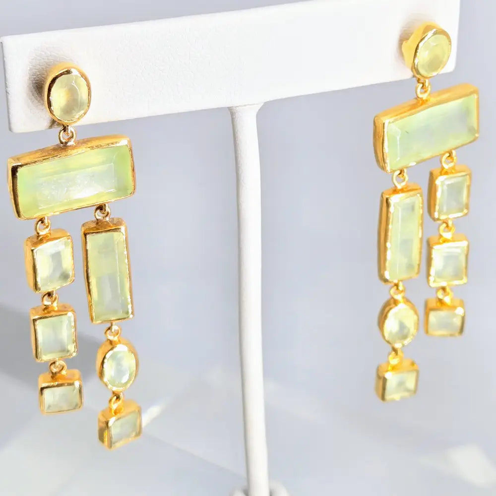?BAlancing Beauties’ 2.5’’ Earrings - Prehnite 18k Gold Sterling