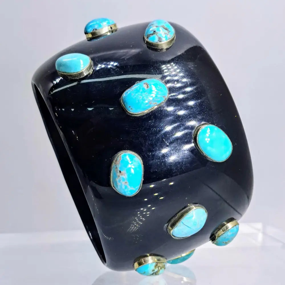 ?BArb’s Big Bodacious Bangles’ Bangle Bracelets -mixed Gems & Buddhas Resin - Black with Oval-shaped Turquoise
