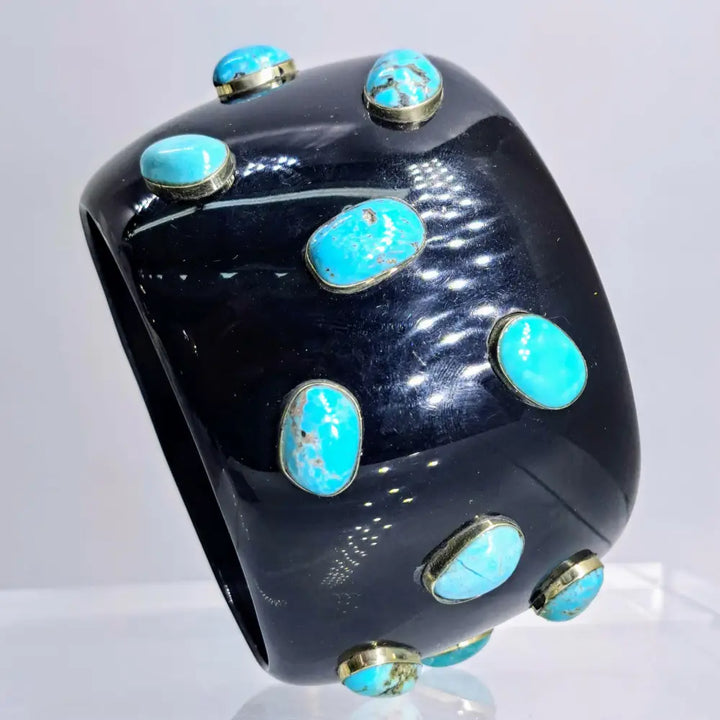 ?BArb’s Big Bodacious Bangles’ Bangle Bracelets -mixed Gems & Buddhas Resin - Black with Oval-shaped Turquoise