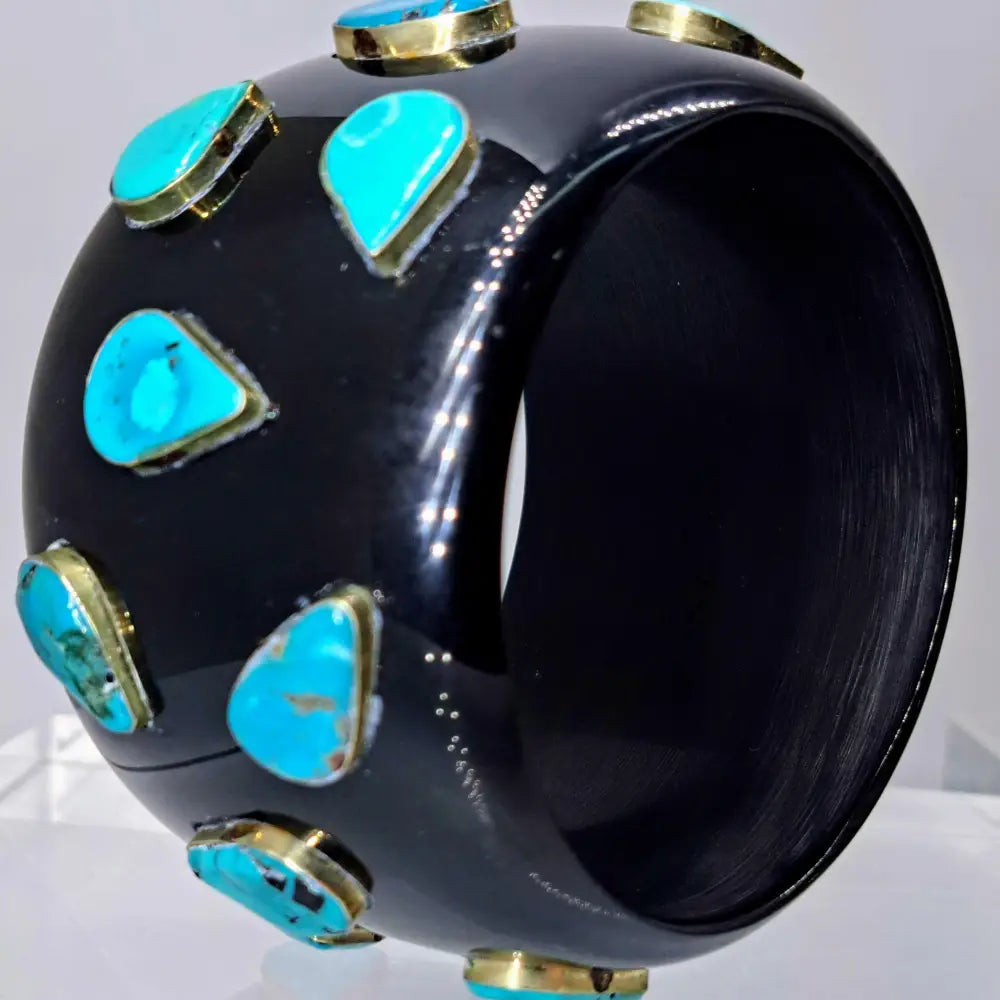 ?BArb’s Big Bodacious Bangles’ Bangle Bracelets -mixed Gems & Buddhas Resin - Black with Teardrop-shaped Turquoise