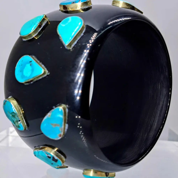 ?BArb’s Big Bodacious Bangles’ Bangle Bracelets -mixed Gems & Buddhas Resin - Black with Teardrop-shaped Turquoise