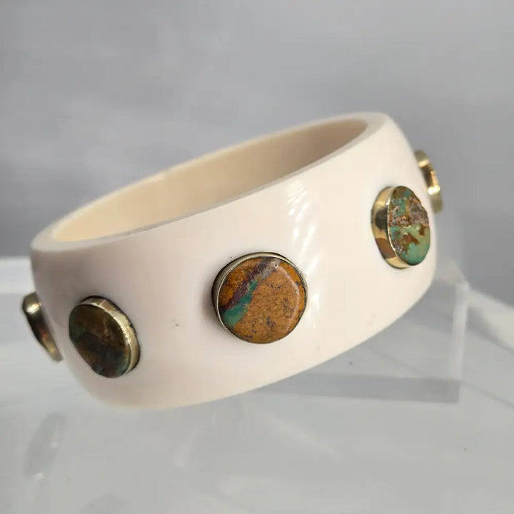 ?BArb’s Bodacious Bangles’- Size Medium and Large - #1 White W/ Kingman Turquoise - Bracelet