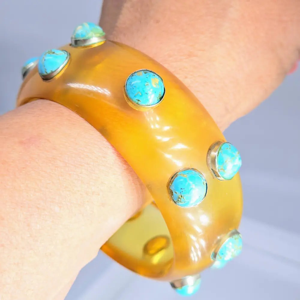?BArb’s Bodacious Bangles’- Size Medium and Large - #12 Pilsner-golden W/turquoise - Bracelet