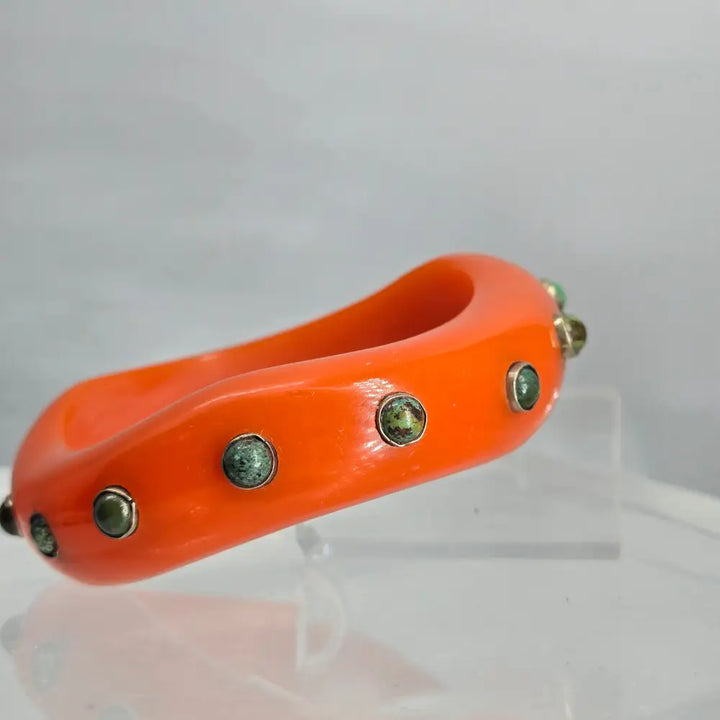 ?BArb’s Bodacious Bangles’- Size Medium and Large - #5 Wavy Orange W/kingman Turquoise - Bracelet