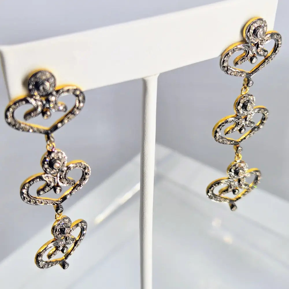 ?BE Still my Heart(s)!’ 2.5’’ Earrings - Diamonds Sterling 18k Gold