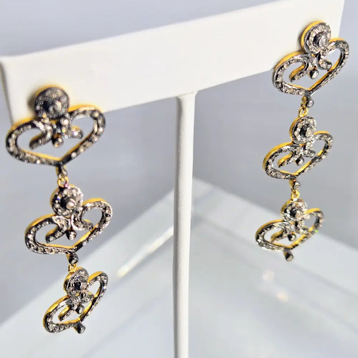 ?BE Still my Heart(s)!’ 2.5’’ Earrings - Diamonds Sterling 18k Gold