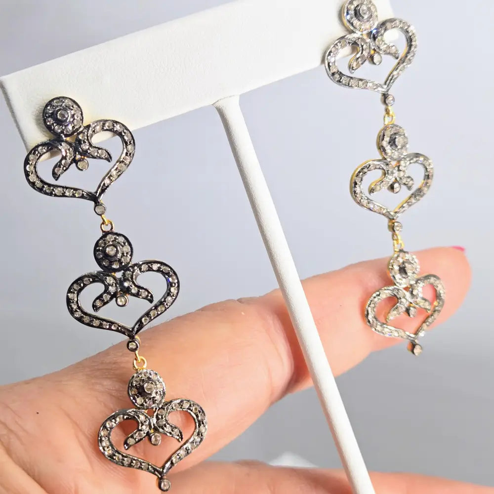 ?BE Still my Heart(s)!’ 2.5’’ Earrings - Diamonds Sterling 18k Gold