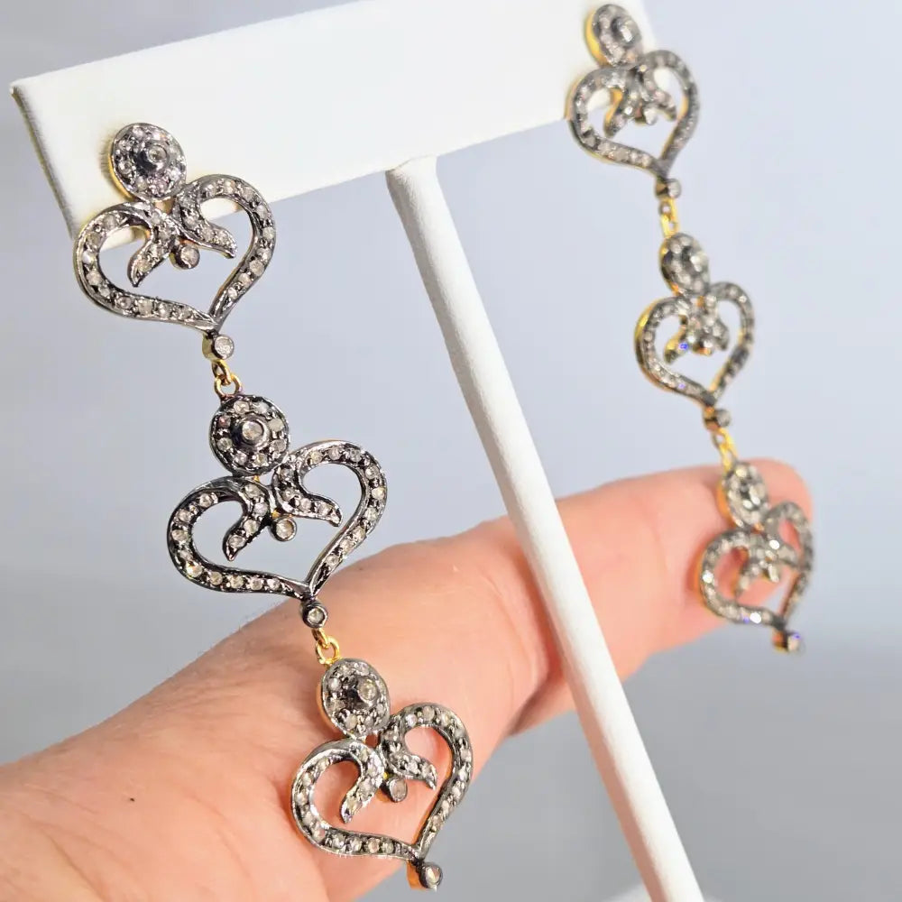 ?BE Still my Heart(s)!’ 2.5’’ Earrings - Diamonds Sterling 18k Gold
