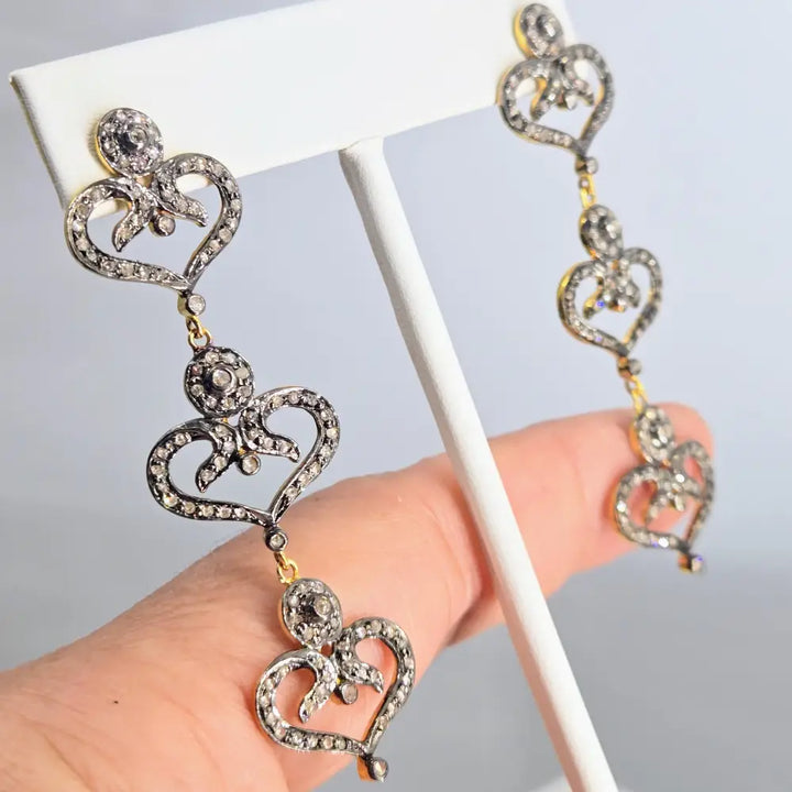 ?BE Still my Heart(s)!’ 2.5’’ Earrings - Diamonds Sterling 18k Gold