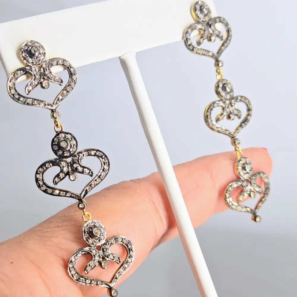 ?BE Still my Heart(s)!’ 2.5’’ Earrings - Diamonds Sterling 18k Gold