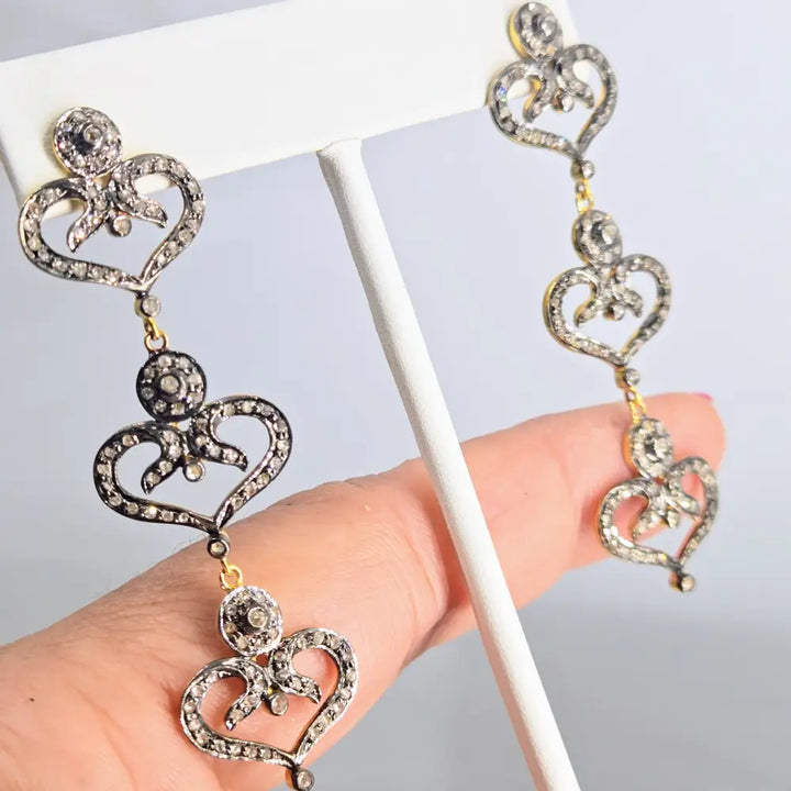 ?BE Still my Heart(s)!’ 2.5’’ Earrings - Diamonds Sterling 18k Gold