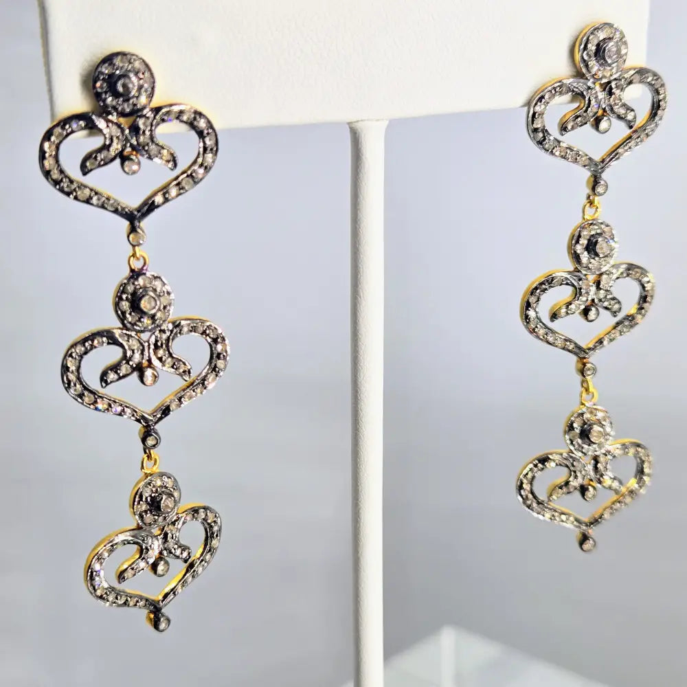 ?BE Still my Heart(s)!’ 2.5’’ Earrings - Diamonds Sterling 18k Gold