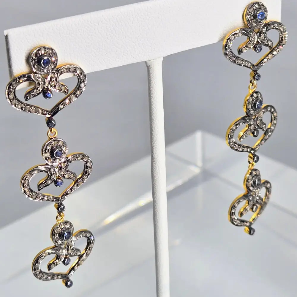 ?BE Still my Heart(s)!’ 2.5’’ Earrings - Sapphire Diamonds Sterling 18k Gold