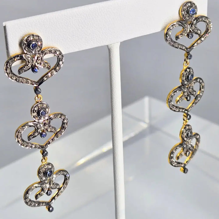 ?BE Still my Heart(s)!’ 2.5’’ Earrings - Sapphire Diamonds Sterling 18k Gold