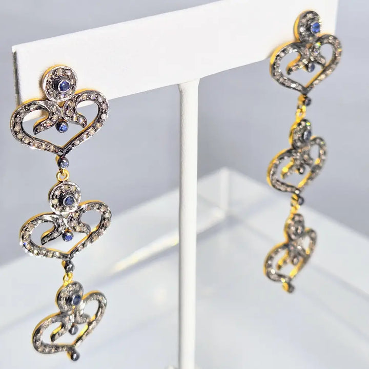 ?BE Still my Heart(s)!’ 2.5’’ Earrings - Sapphire Diamonds Sterling 18k Gold