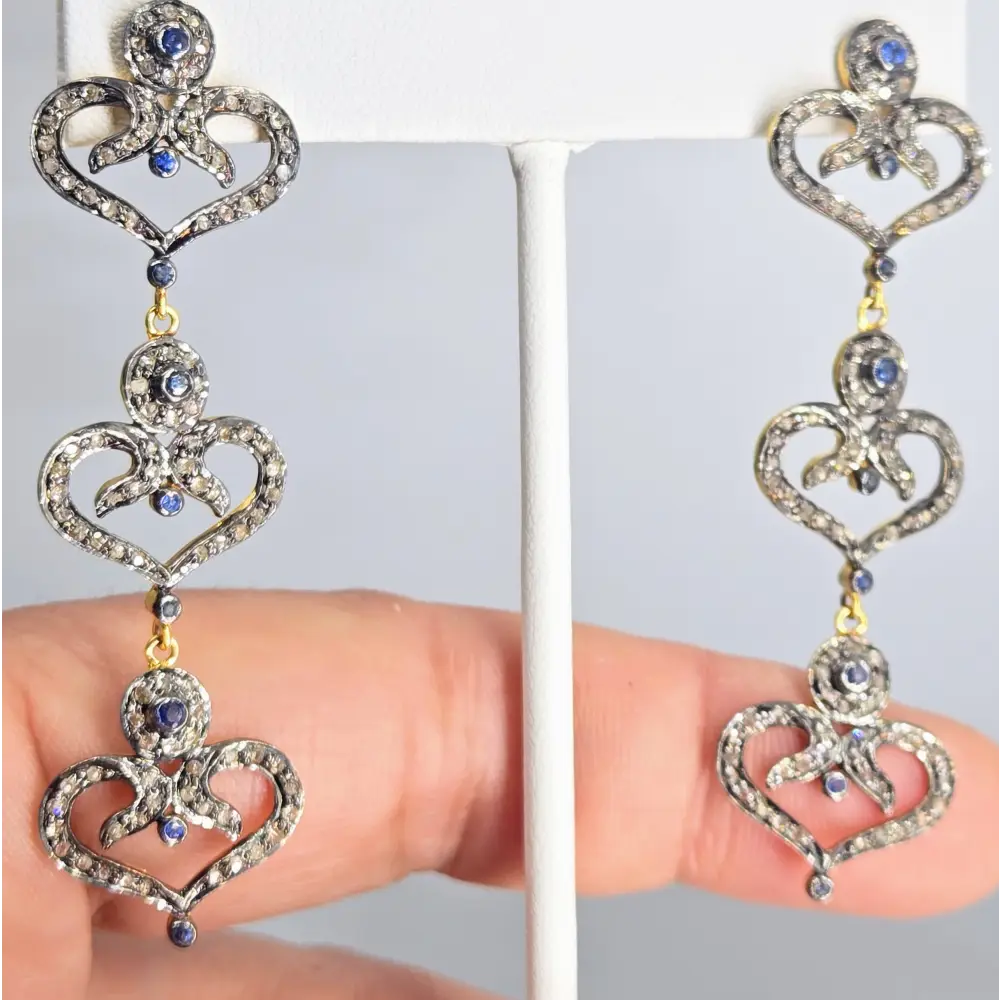?BE Still my Heart(s)!’ 2.5’’ Earrings - Sapphire Diamonds Sterling 18k Gold