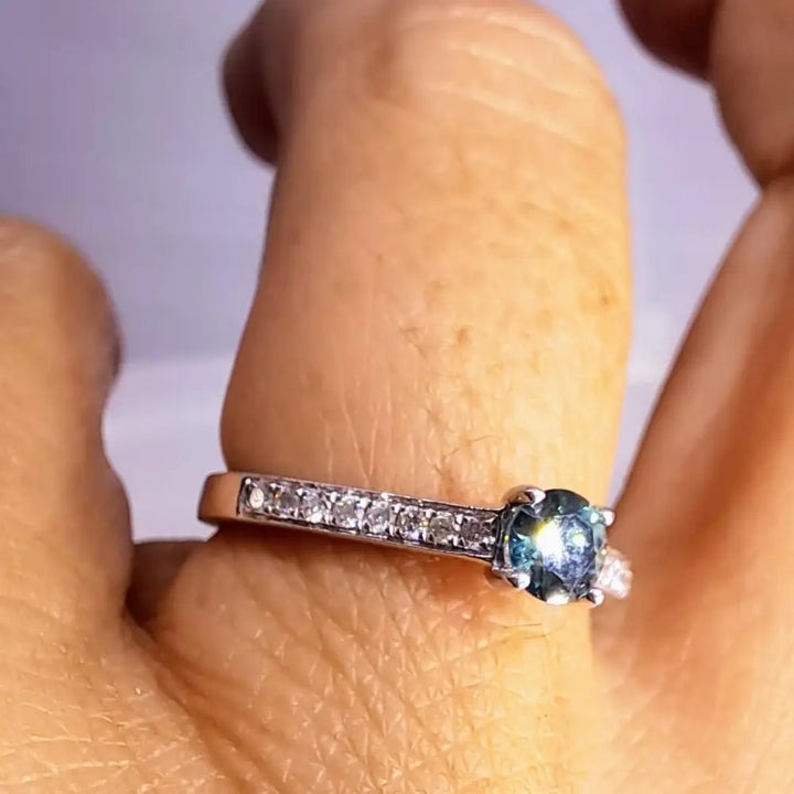 ?BEautiful Dream” Sz 6.5 Ring - Blue & White Diamonds 18k Gold