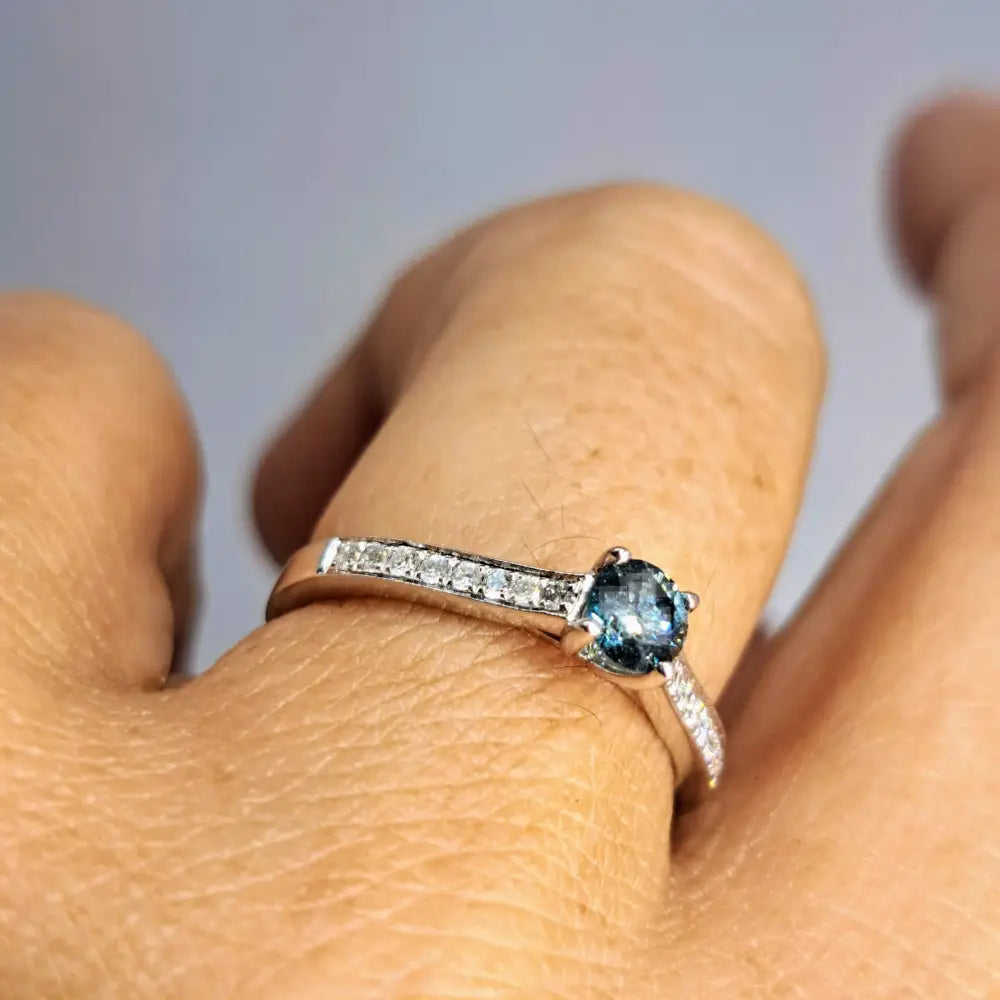 ?BEautiful Dream” Sz 6.5 Ring - Blue & White Diamonds 18k Gold