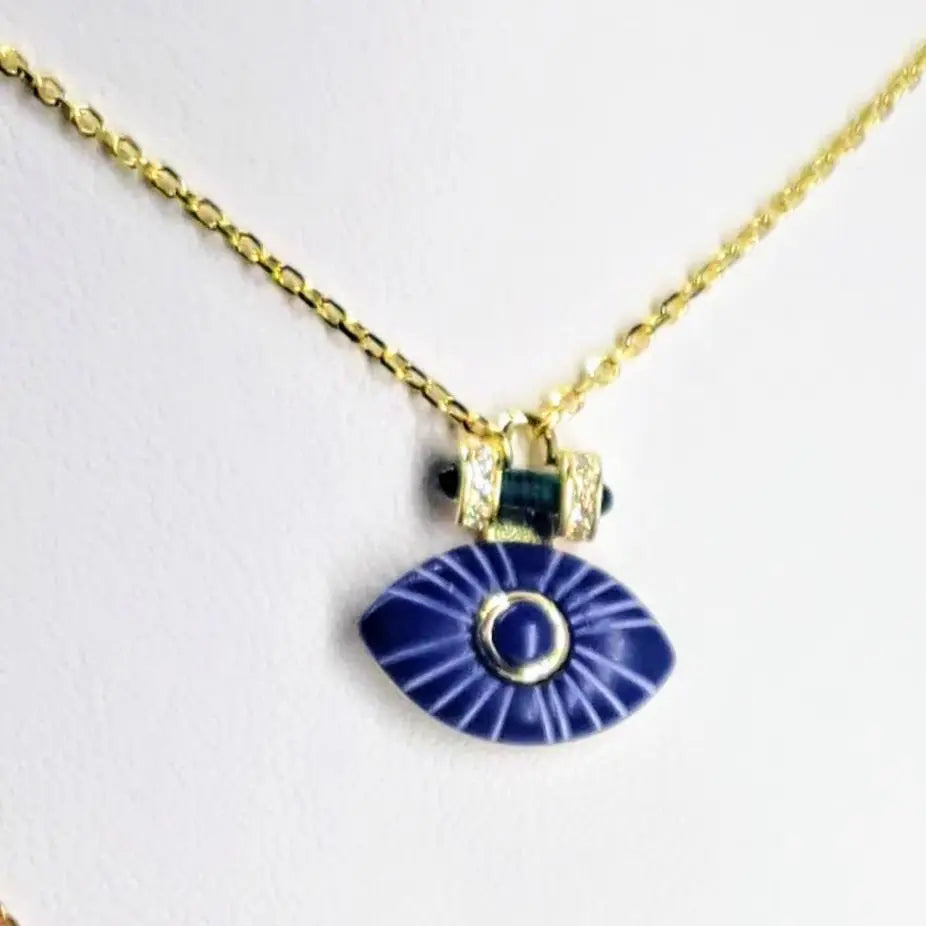 ?BEholder in Blue’ 15’’-17’’ Necklace - Malachite Lapis Zircon Stone 18k Gold Sterling