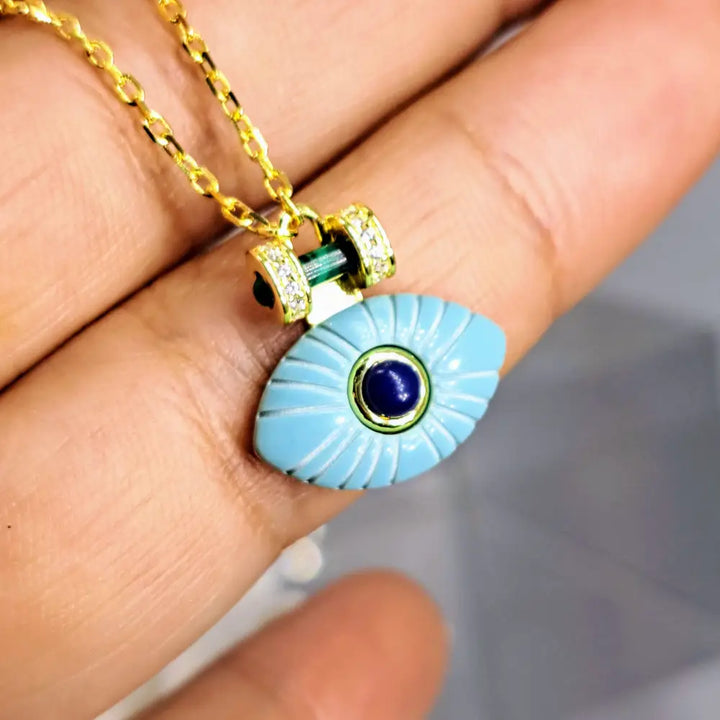 ?BEholder in Sky Blue’ 15’’-17’’ Necklace - Malachite Lapis Zircon Turquoise Anti-tarnish or 18k Gold Sterling