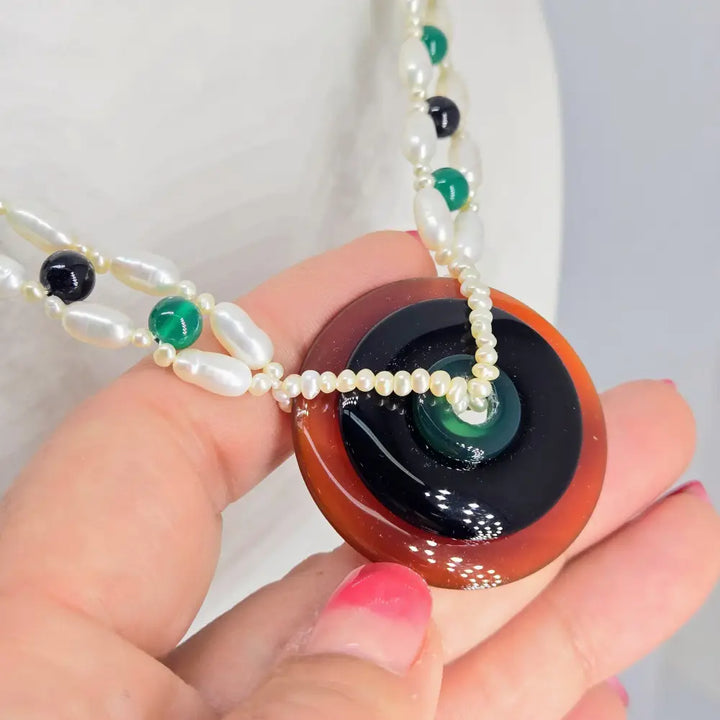 ?BEnjamin Button’s Babe’ 18’’ Necklace - Pearls Onyx Carnelian