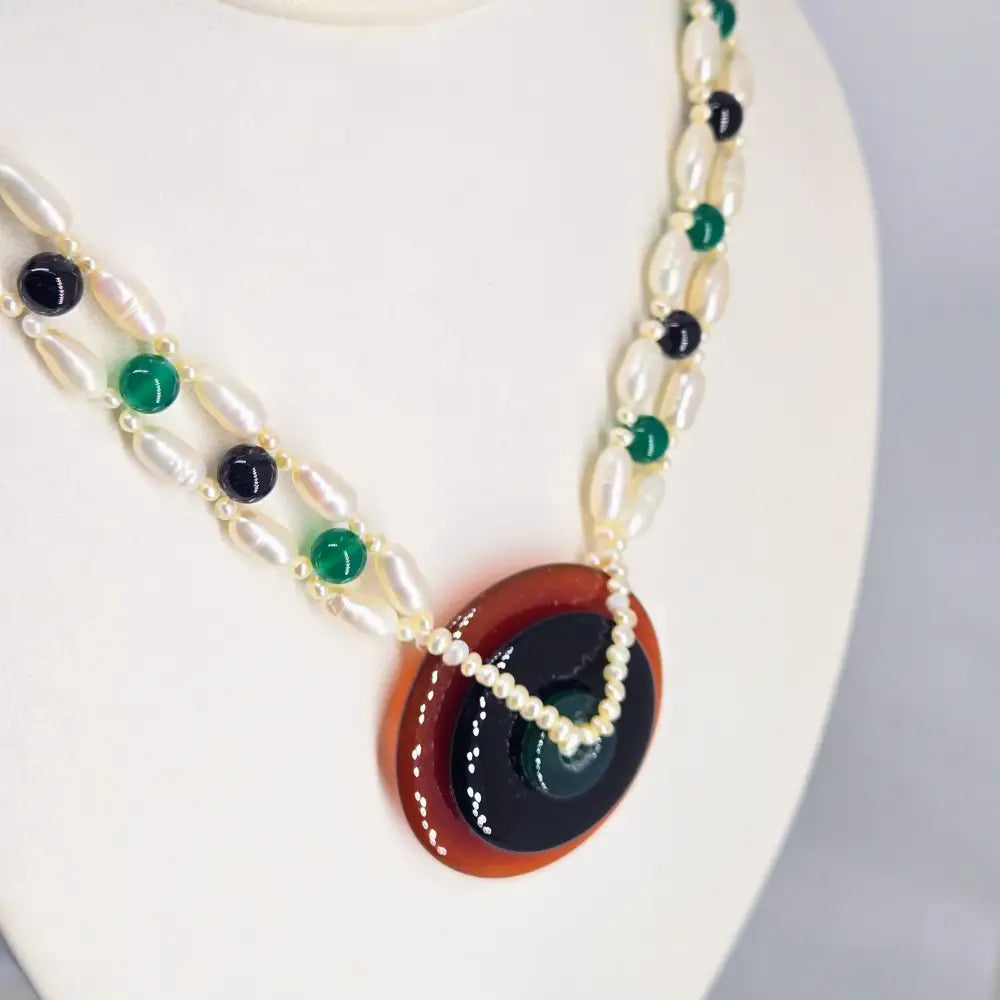 ?BEnjamin Button’s Babe’ 18’’ Necklace - Pearls Onyx Carnelian