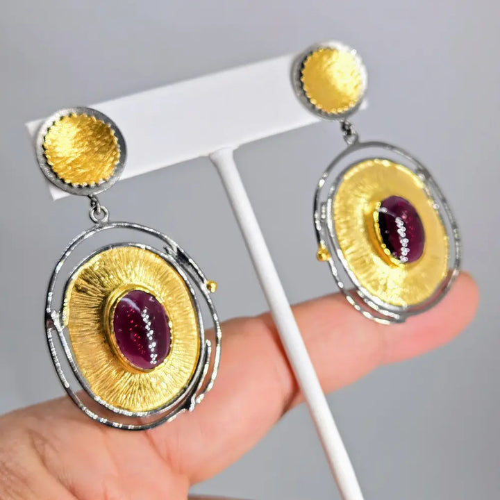 ?BErry Crush!’ 2.25’’ Earrings - Rhodolite Garnet Black Sterling 18k Gold
