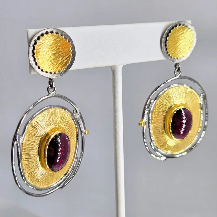 ?BErry Crush!’ 2.25’’ Earrings - Rhodolite Garnet Black Sterling 18k Gold