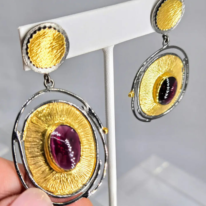 ?BErry Crush!’ 2.25’’ Earrings - Rhodolite Garnet Black Sterling 18k Gold