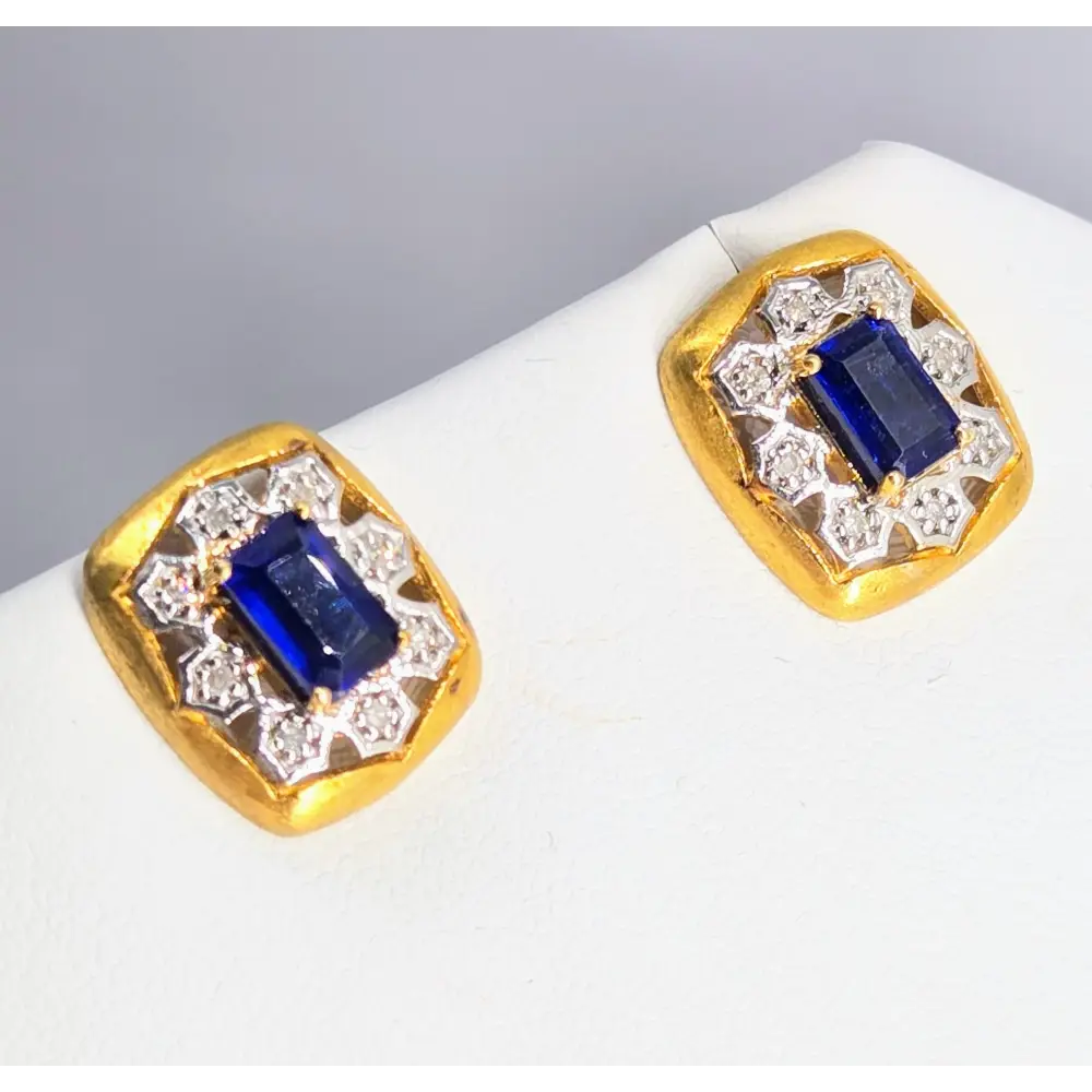 ?BEst Blues’.75 Earrings - Diamonds Sapphire Anti-tarnish 18k Gold Sterling