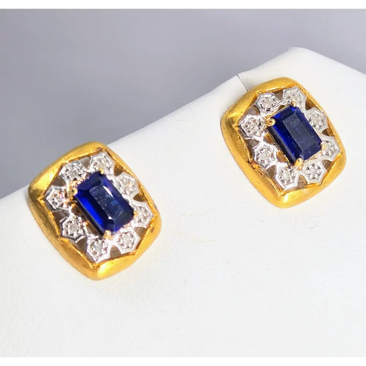 ?BEst Blues’.75 Earrings - Diamonds Sapphire Anti-tarnish 18k Gold Sterling