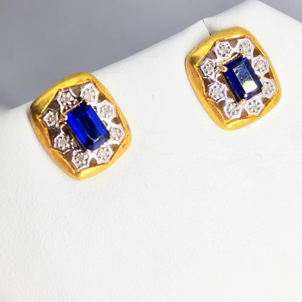 ?BEst Blues’.75 Earrings - Diamonds Sapphire Anti-tarnish 18k Gold Sterling