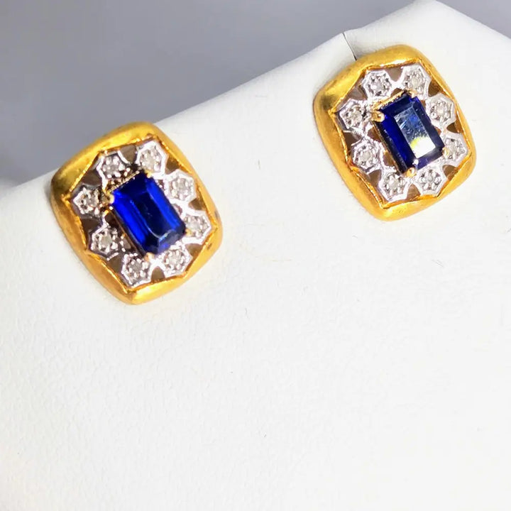 ?BEst Blues’.75 Earrings - Diamonds Sapphire Anti-tarnish 18k Gold Sterling