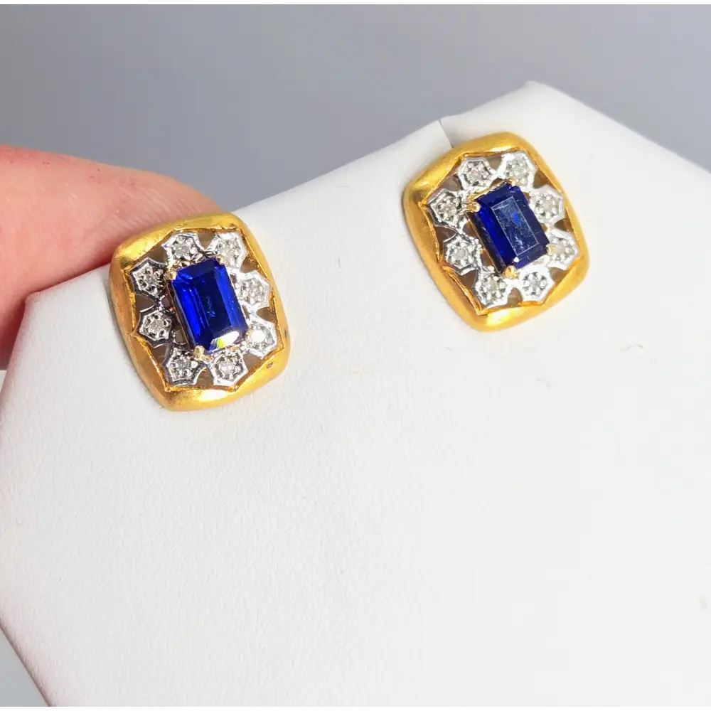 ?BEst Blues’.75 Earrings - Diamonds Sapphire Anti-tarnish 18k Gold Sterling