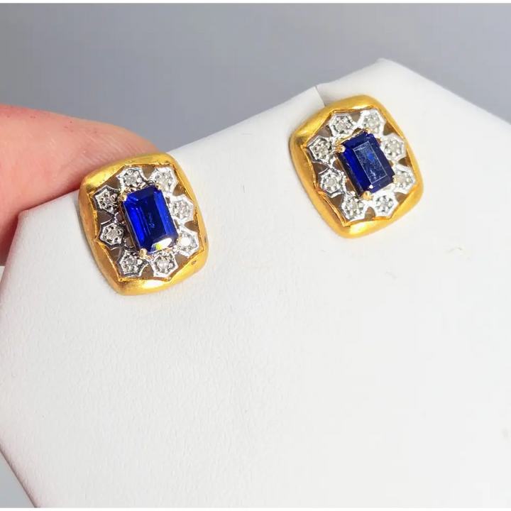 ?BEst Blues’.75 Earrings - Diamonds Sapphire Anti-tarnish 18k Gold Sterling