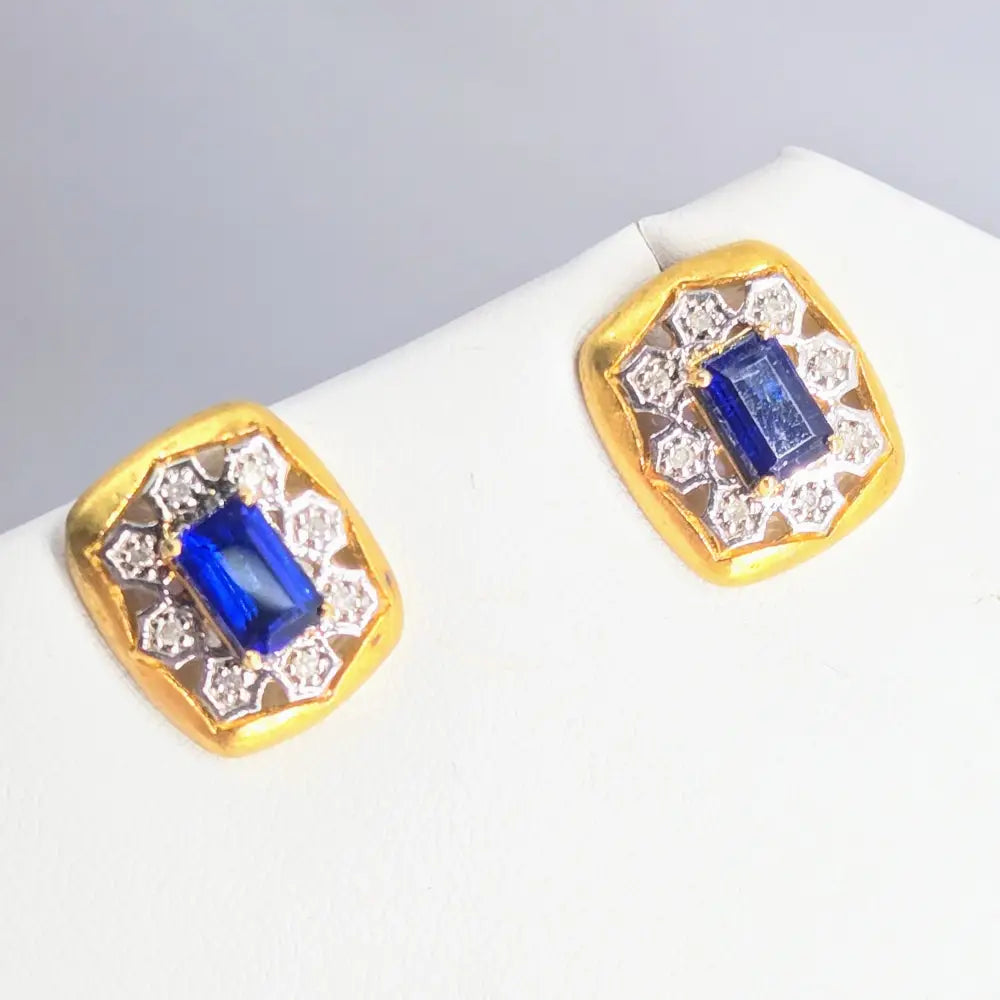 ?BEst Blues’.75 Earrings - Diamonds Sapphire Anti-tarnish 18k Gold Sterling