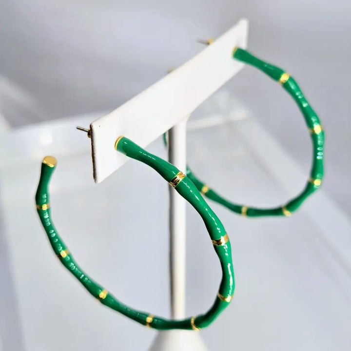 ?BIg Bamboo’ 2.25’’ Earrings - Enamel Jeweler’s Brass