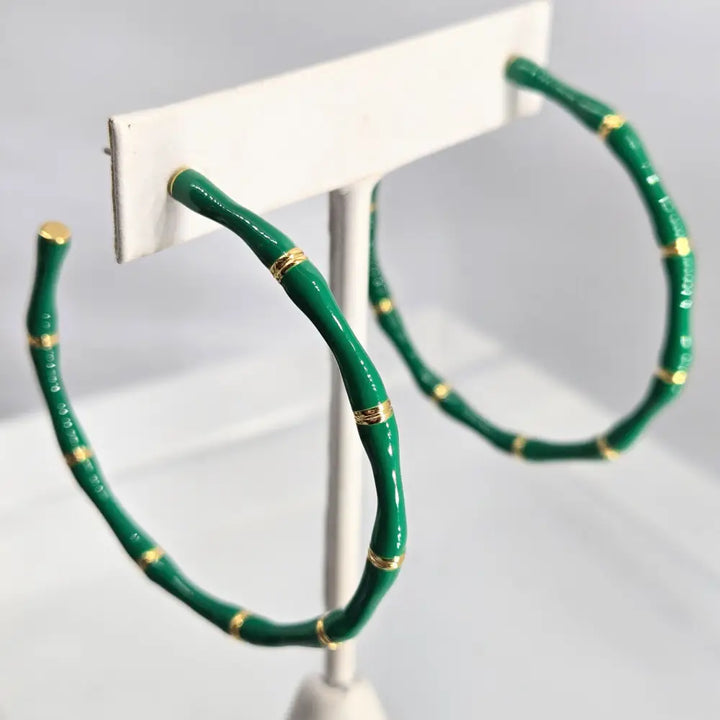 ?BIg Bamboo’ 2.25’’ Earrings - Enamel Jeweler’s Brass